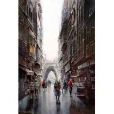 K Mehmood, 24 x 36 Inch, Acrylic and Charcoal on Canvas, Cityscape Painting, AC-KHM-004